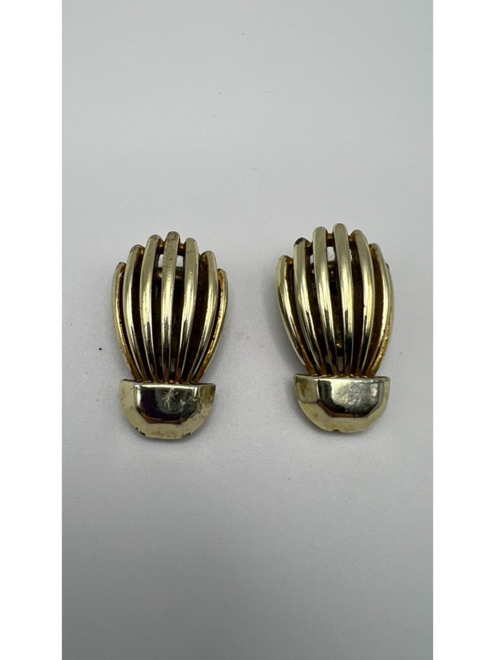 Vintage Charel Gold-Tone Clip-On Earrings Cage Design Retro Jewelry